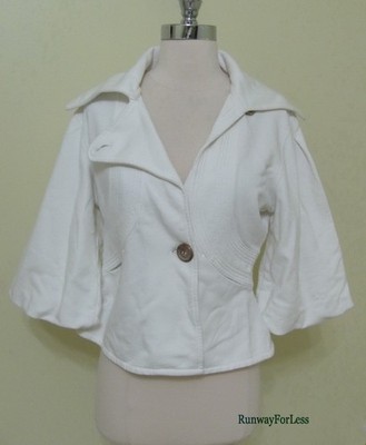 Euc BOSTON PROPER S Small Wide Collar White Sweat Top Jacket