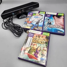 Microsoft Xbox 360 Kinect Motion Sensor Bar Black & 3 Game Lot! Party & More