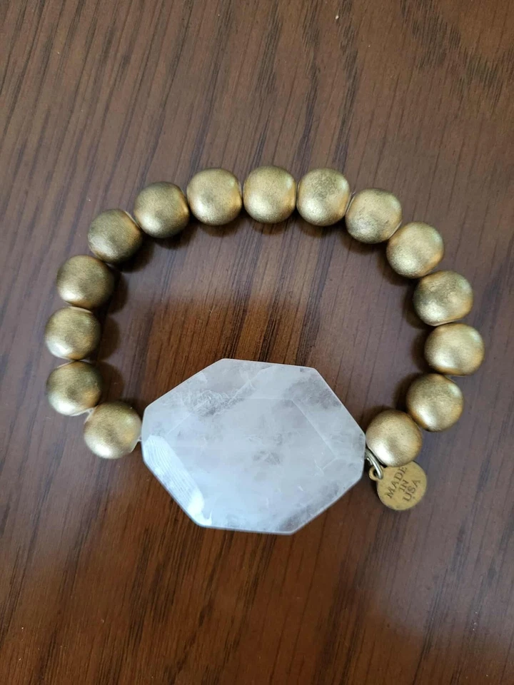 Lote de 10 Brazaletes Mezclados Apilables Cuentas Elastizadas Oro Rosa Madera Natural Foto 2 de 3