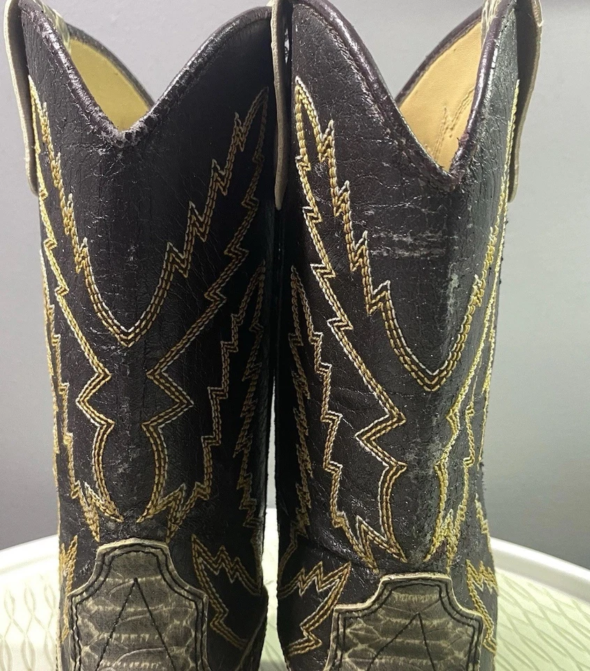 Laredo Youth Boys Cowboy Boots Snakeskin Print Brown& Grey Western Sz.2 See Pics - Image 4 of 4