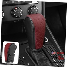 Leather Car Gear Shift Knob Cover, Exquisite Embroidery Design, Burgundy