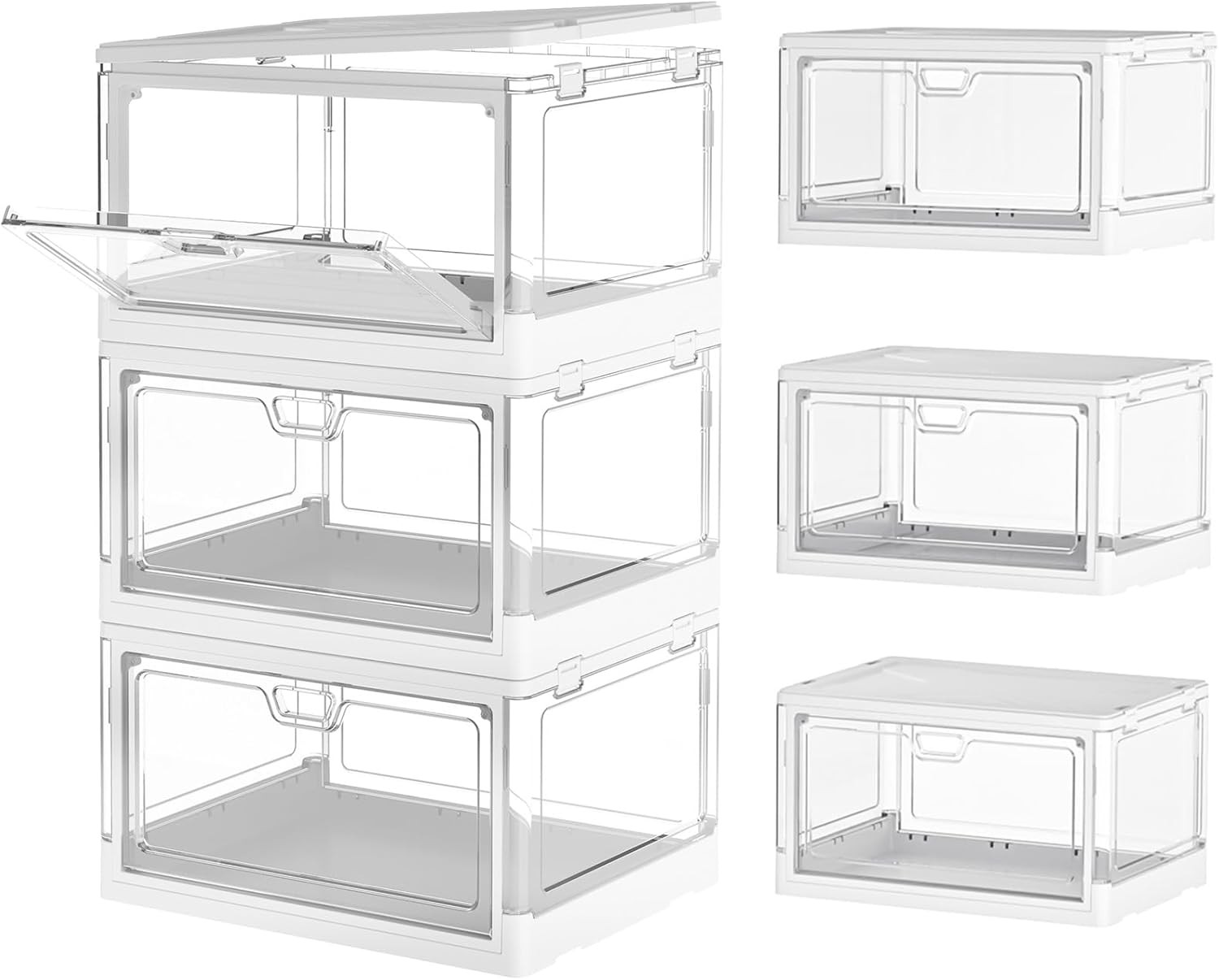 Storage Boxes with Lids - 23L*3 Plastic Storage Box with 3 Lids, Stackable Stor