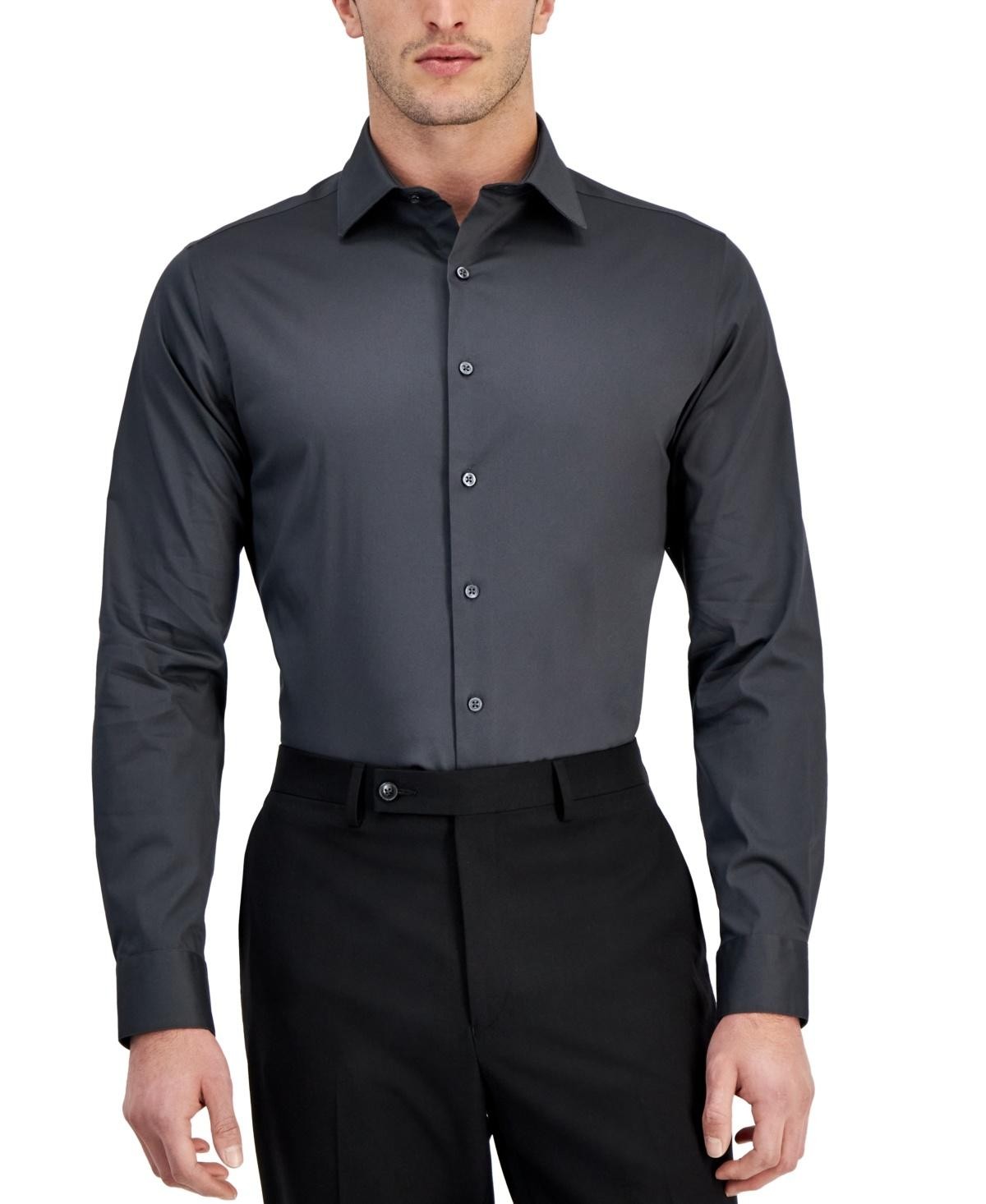 Alfani Mens Slim-Fit Temperature Regulating Dress Shirt Black Oyster Large 10590₽