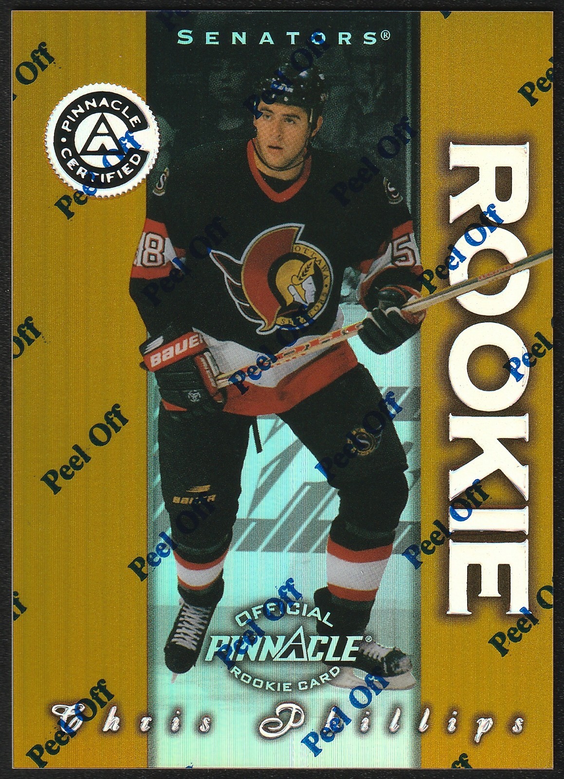 1997-98 Pinnacle Certified CHRIS PHILLIPS #B Gold Refractor Rookie w/Coating