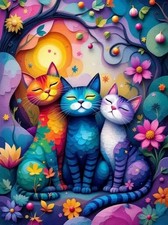 Diamond Art Kits for Adults,Colorful Cat and Flower Diamond Paintings Kits for B