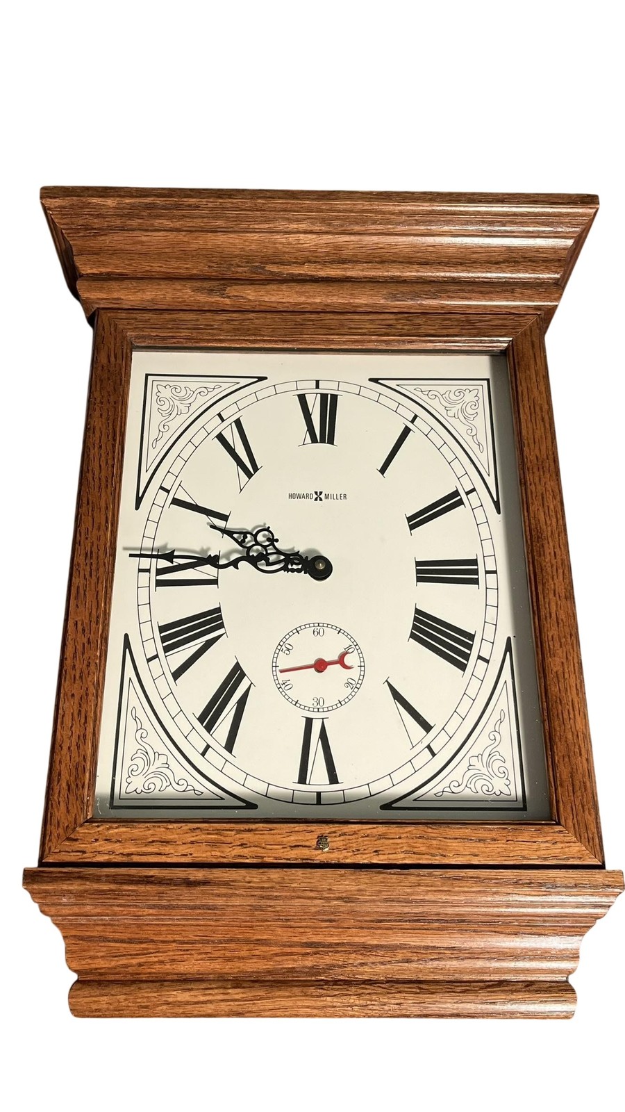 Howard Miller Wall Clock 613 239 Brown Oak Frame Quartz Roman Numeral USA