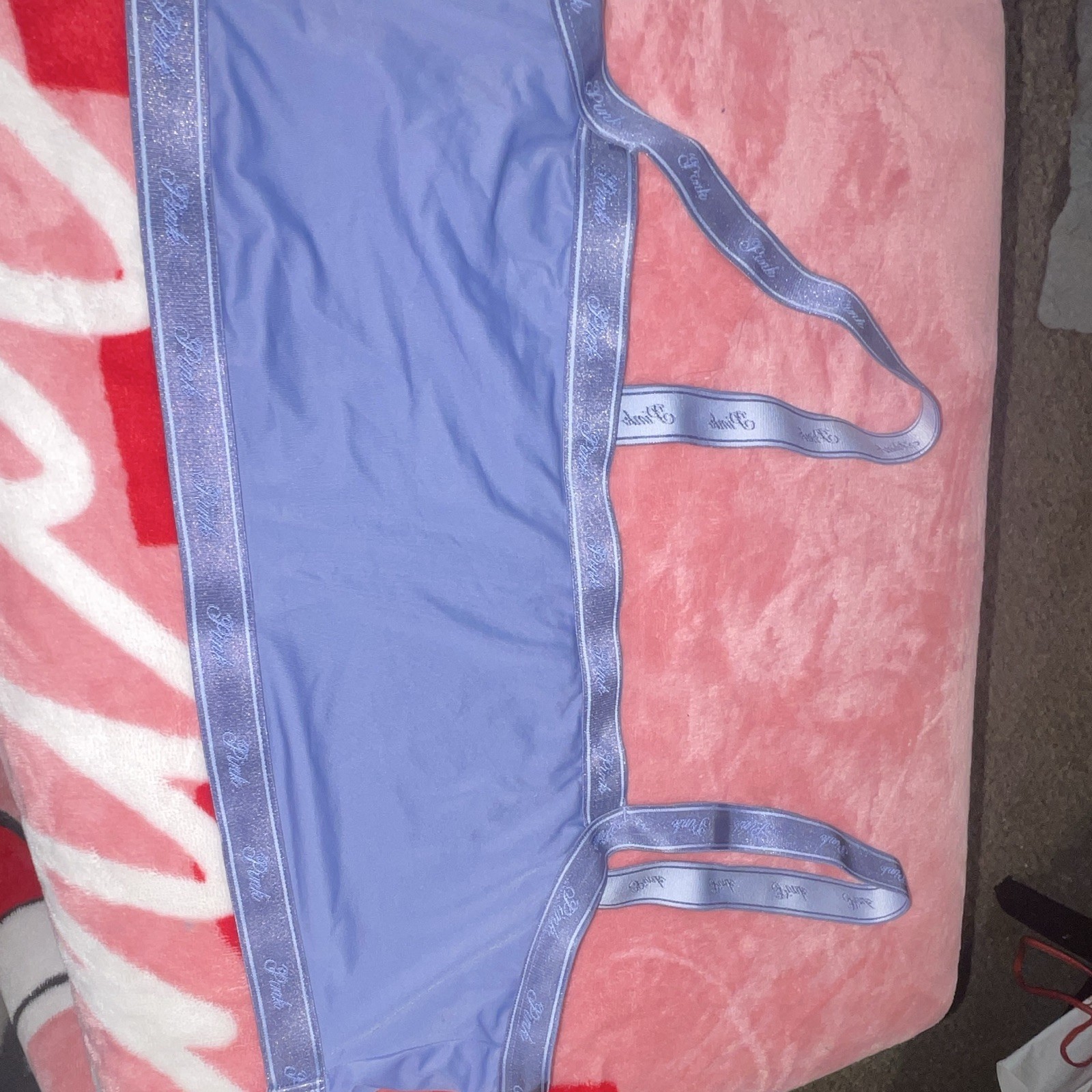 PINK Bralette Bra Wireless Pullover Blue Solid Adjustable Straps Size L-image