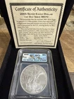 2005 Silver Eagle ICG MS70 First Day of Issue #1141 of 3339 with Black Felt Box