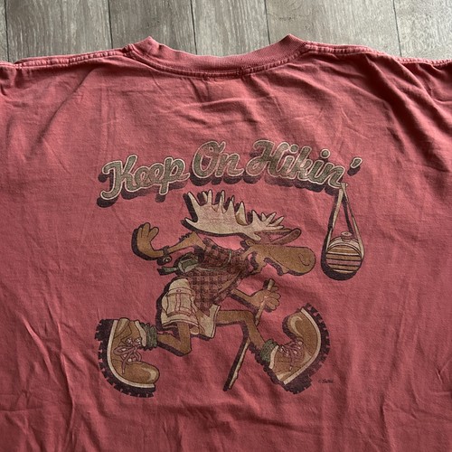 Vintage Keep on Hiking tee Mens XL peach USA Made Trail Hike Moose Nature Peach