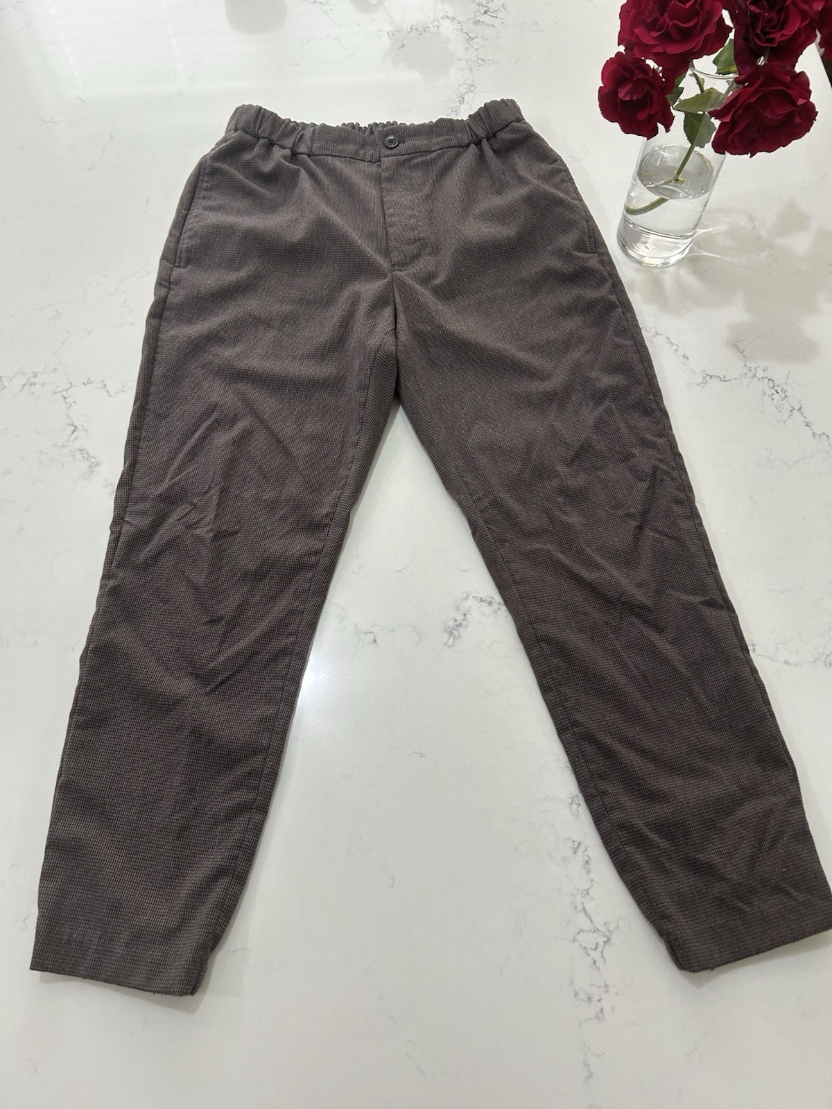 Murano Men's Elastic Waist Casual Pants Grey Size L Comfort Fit