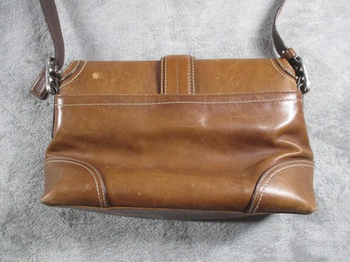 Vintage Coach Hamptons Leather Flap Bag Medium Cognac Buckle Accent Y2K F11196 by Coach, Size M, $149.99 - Photo 20