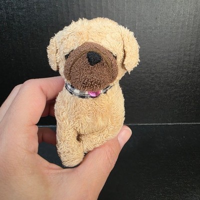 Die Spiegelburg Pug Plush Dog Toy Tan Small 5'' Brown Muzzle Checkered Collar