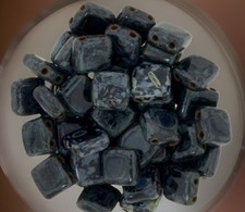 Czech Glass Beads Two Hole Tile Jet Picasso 6mm Qty:26