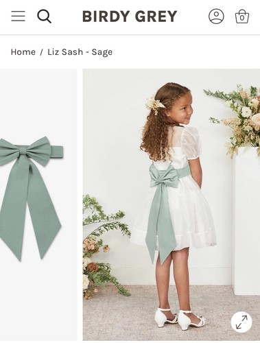 Birdy grey Kid Size Flower Girl Sash- SAGE
