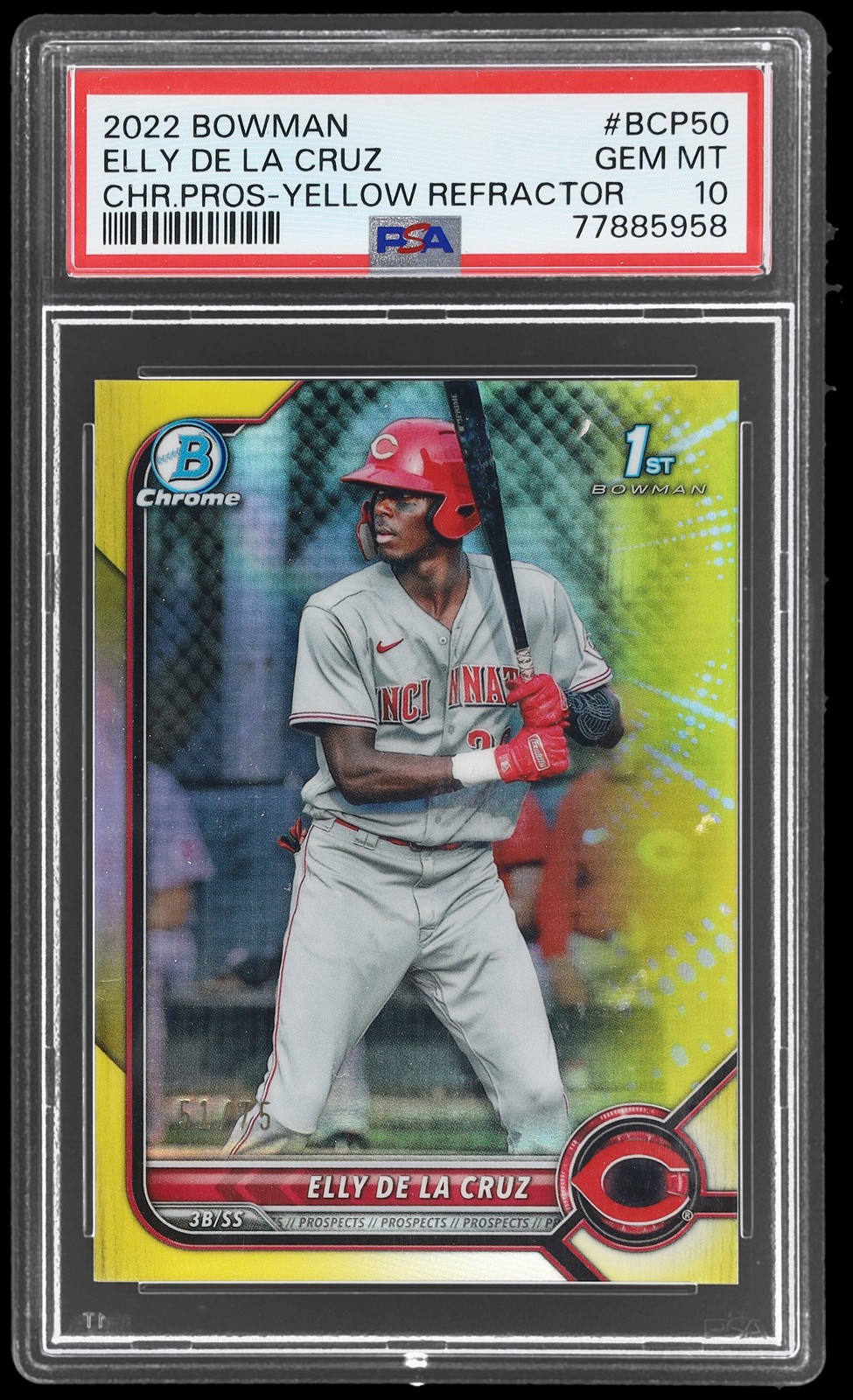 2022 Bowman Chrome Elly De La Cruz #BCP-50 PSA 10 Prospect Yellow Refractor