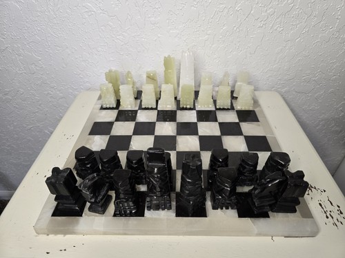 Handmade White and Brown Onyx Marble Chess Game Set Handcrafted