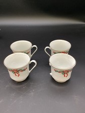 Poinsettia  Ribbons Fine China Christmas Set Of 4 Cups MISSING ONE HANDLE 