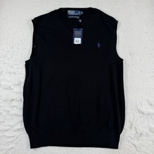 Polo By Ralph Lauren Sweater Vest Mens Size M Black Pima Cotton Knit Logo V-Neck