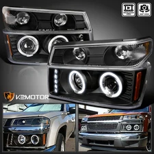 Fit 2004-2012 GMC Colorado Canyon Black LED Halo Projector Headlight+Bumper Lamp