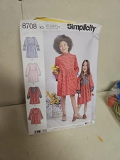 Simplicity Pattern 8708 Girls Toddler Cottagecore Dress w/Ruffle Neck Sz 3-6 K5
