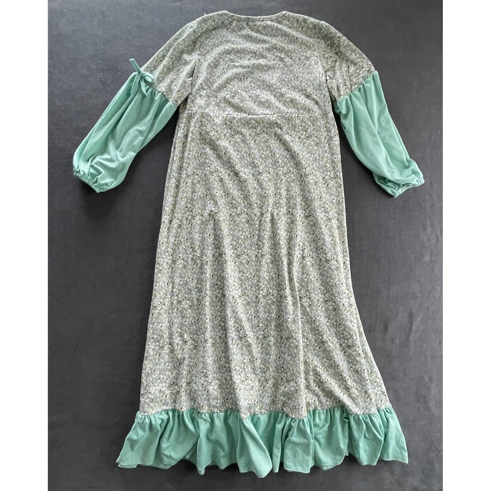 Цветочный Puff рукав макси платье девочек M зеленый Cottagecore прерии кружева кромки винтажный - Изображение 4 из 4