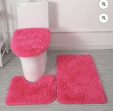 3x Bathroom Set Rug Contour Mat Toilet Lid Cover Solid Plush Warm Soft Bathmats  