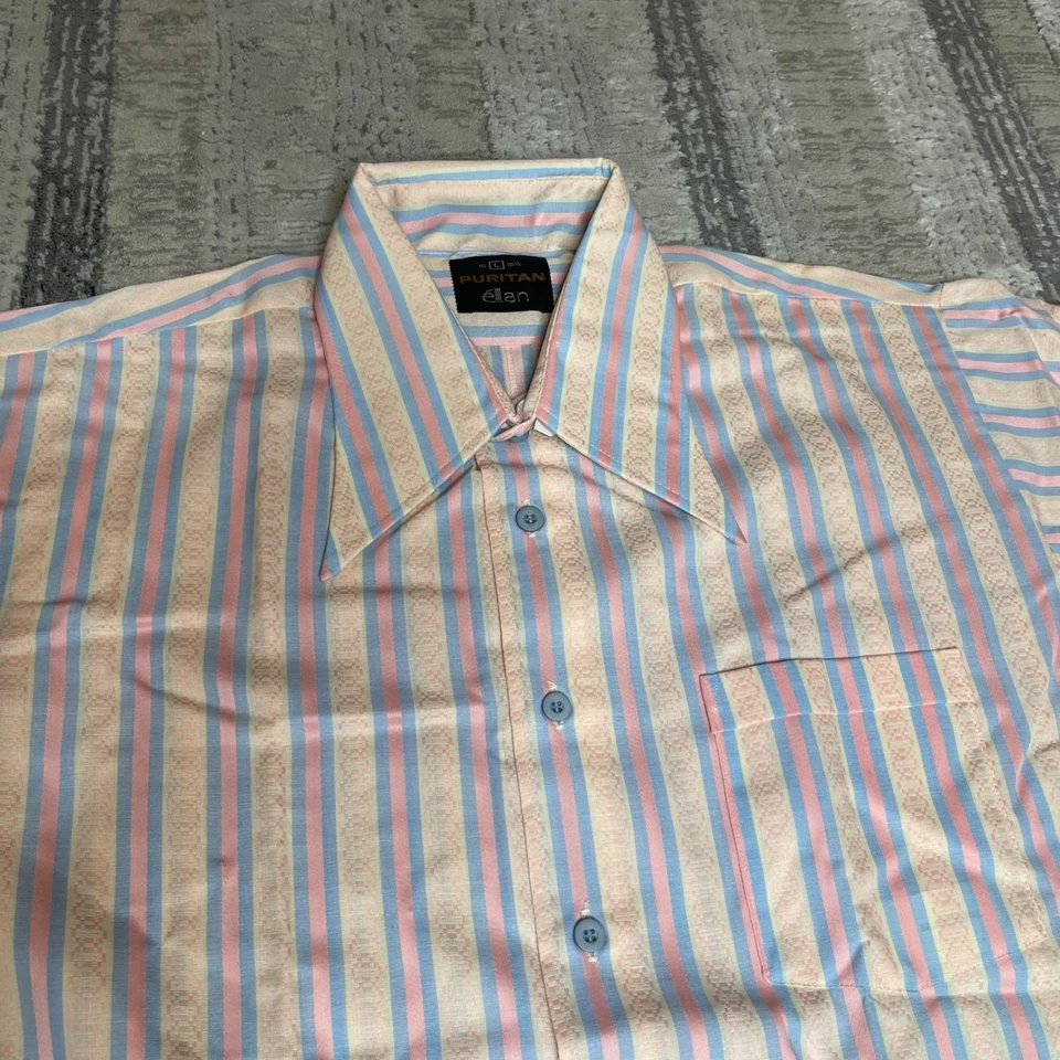 Camisa Puritan Elan Para Hombre Rayas Manga Larga Formal Rosa Azul Beige 16.5 Grande Foto 3 de 4