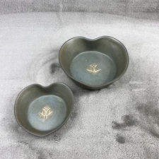 Crowning Touch Nesting Heart Bowls Art Pottery 2 Glazed Dish Bowl Embossed Tulip
