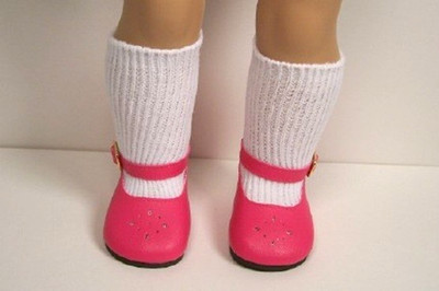 Dk Pink Buckle-Turn Rotate Strap Doll Shoes For 18'' American Girl (Debs)