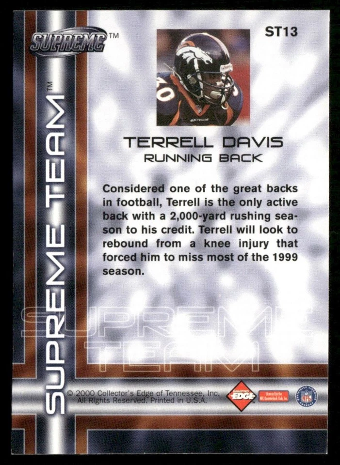 2000 Collector's Edge Supreme Team Terrell Davis Denver Broncos #ST13 - Image 2 of 2