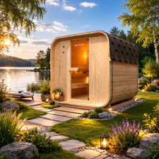 Outdoor Holz Sauna Saunafass in 5 Größen KOMPLETT SET mit Sauna Ofen + Zubehör