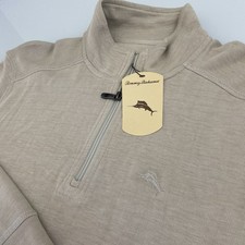 Tommy Bahama Mens Medium Hazy Beige Quarter Zip Pullover NWT Ribbed Beach Casual