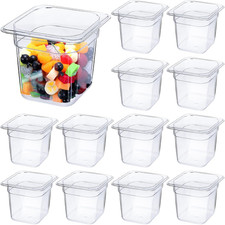 12 Pack Clear Plastic Food Pans, 1/6 Size, 4 Inch Deep, Stackable