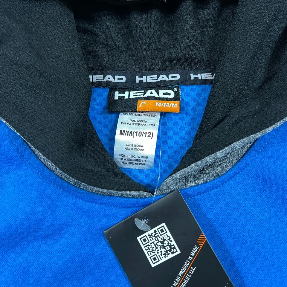 头部连帽套衫青少年中号 10/12 蓝色灰色运动网球拉链口袋 — 第 4/4 张图片
