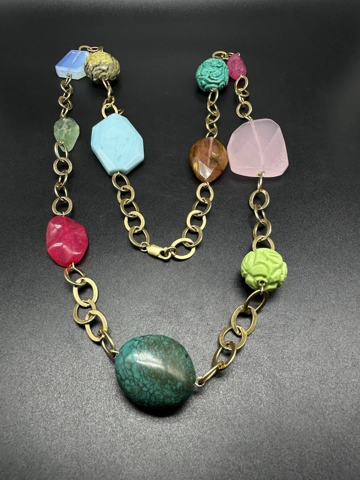 Ожерелье с несколькими драгоценными камнями заполненное золотом 14 карат 36 дюймов - Изображение 4 из 4