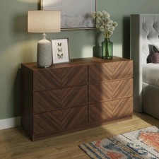 6 Drawer Chest Walnut 3+3 Chest of drawers herringbone effect Catania