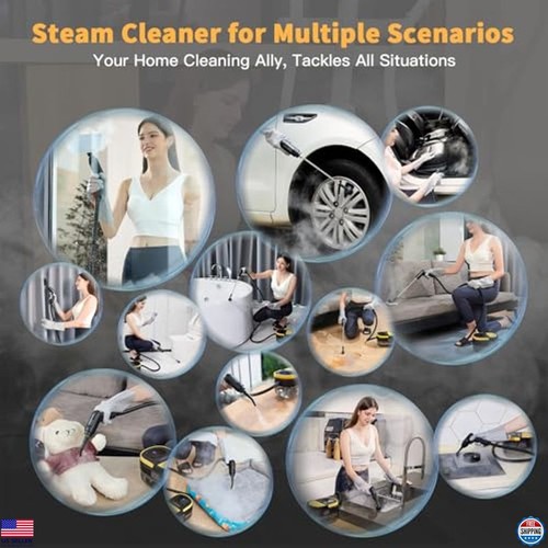 Portable Steam Cleaner, 15s Heat-Up, 1.69 Qt Tank, 15 Accessories, Multi-Surface