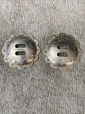 2 Antique 1.75” Sterling Silver Hand Engraved Western Slotted Pico Conchos