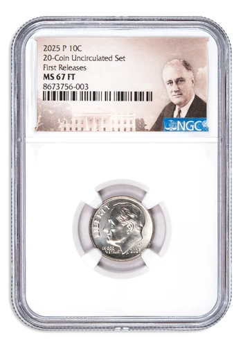 2025 P Roosevelt Dime from 20-Coin Uncirculated Mint Set NGC MS67 First Releases