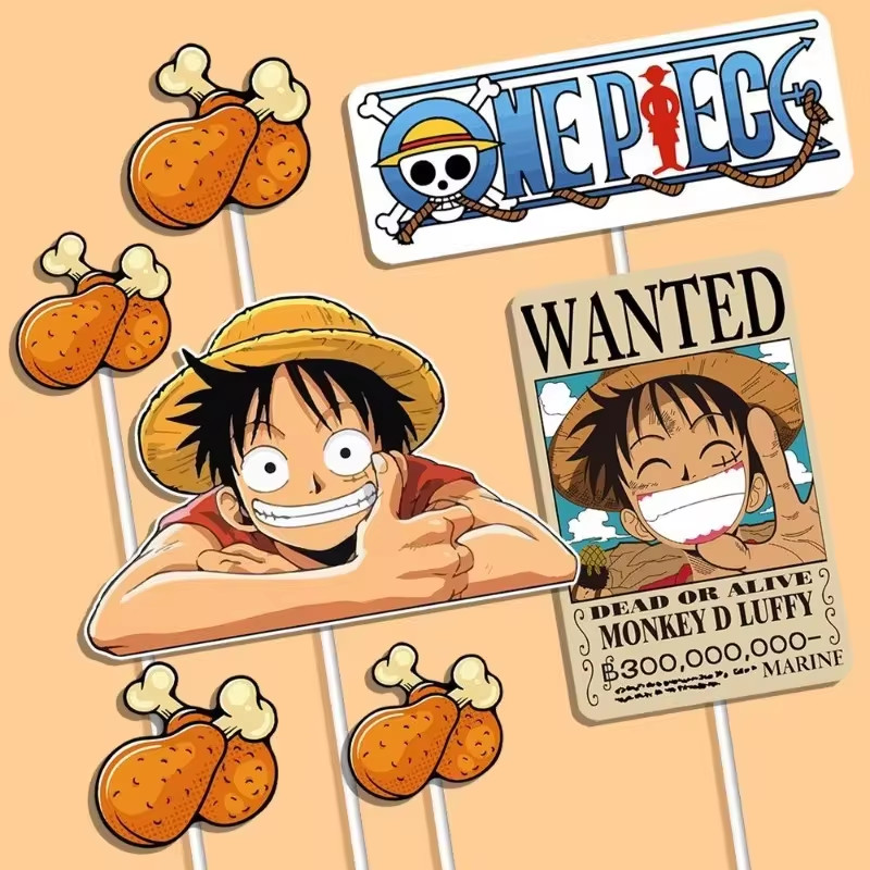 Conjunto de decoración de suministros de fiesta de pastel de una pieza L anime piratas-