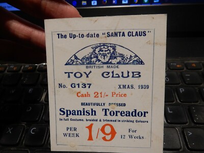 SPANISCHE TOREADOR PUPPE - 1939 ÄRA SPIELZEUGLADEN DOCKET - PREISSCHILD 
