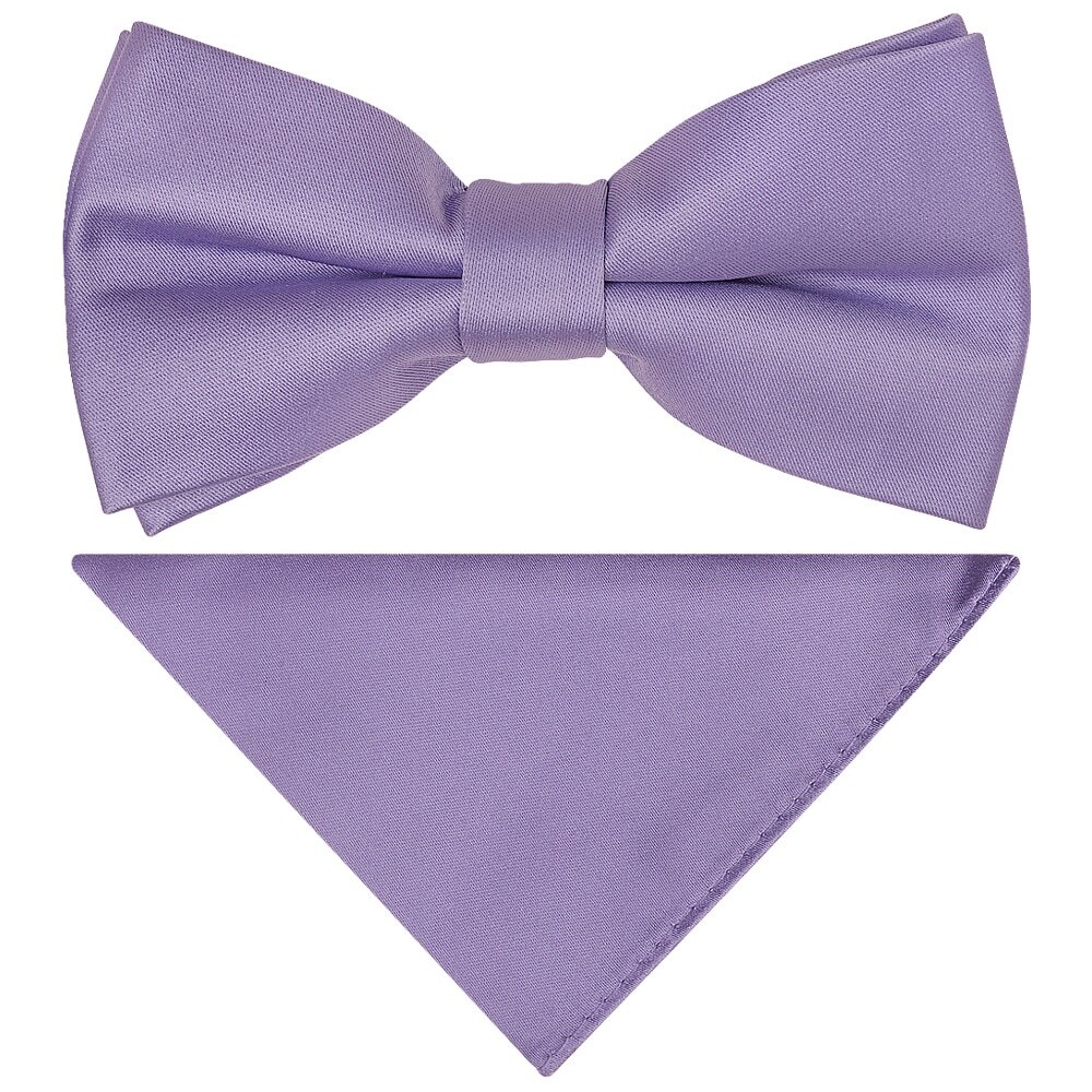 Pre Tied Lavender Satin Bow Tie and Pocket Square Set Wedding Christening Prom
