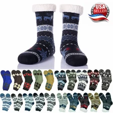 Mens Winter Sherpa Fleece Lined Cozy Fuzzy Thermal Non-Skid Slipper Socks LOT