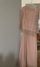 J Kara Women's Petite Beaded Scallop Bodice Asymmetrical Gown, Blush/Silver, 16