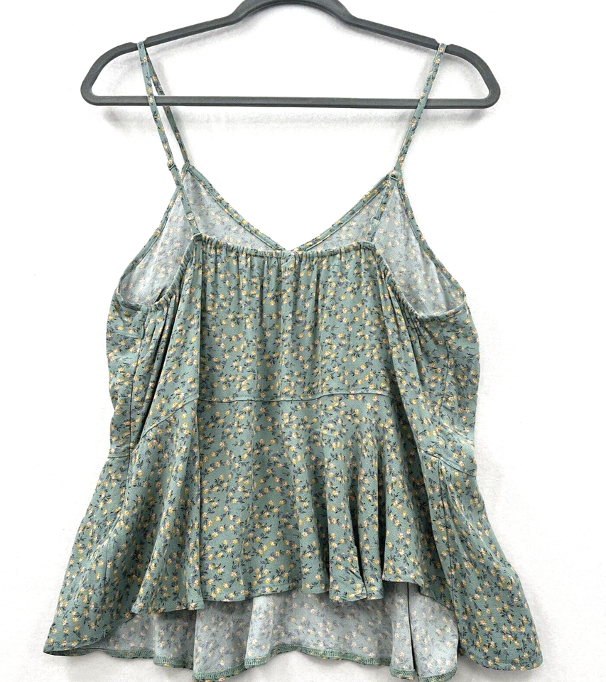 American Eagle Womens Green Floral Print Peplum Tank Top Bottom Size