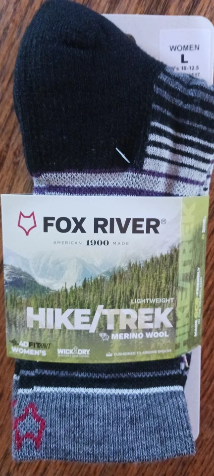 Fox River Calcetines Grandes LG L Laurel Crew Negro Lana Merino Rayas Rayas Foto 2 de 4