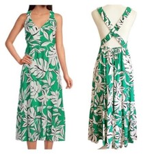 EVERY Women's Midi Dress Linen Blend Button Down Sleeveless Criss Cross Back M