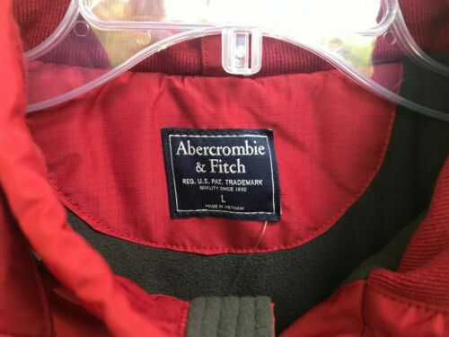 $140 Abercrombie & Fitch Mens Red Midweight Technical Hooded Jacket Coat,  L, XL
