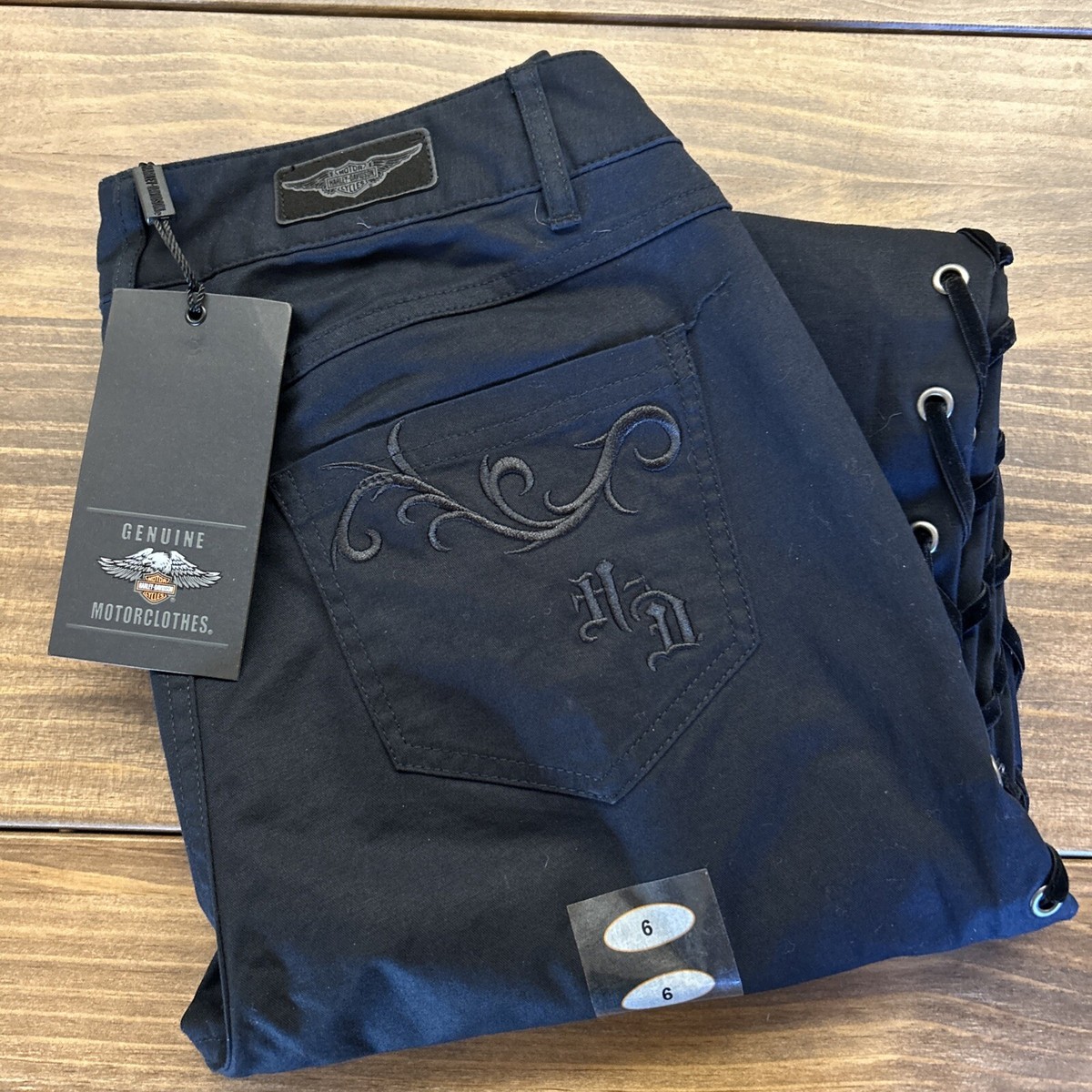 NWT Harley Davidson Jeans Womens 6 Black Side Lace Stretch Skinny