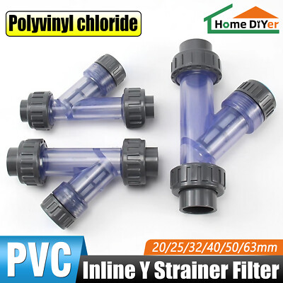 Pipe ID 20-63mm PVC Plastic Pipe Inline Y Strainer Filter 10 Mesh For Water